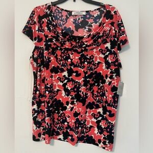 Kasper Women's Floral Cowl Neck Blouse - Red and Black